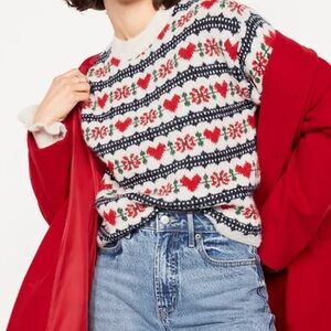 Old Navy Fair Isle Hearts Cropped Loose Fit Crewneck Sweater Women XL Casual